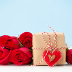 Valentines day greeting card with red rose flowers